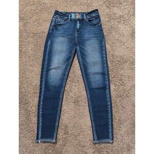 Kancan Signature Women's High Rise Ankle Skinny Jeans Distressed Hem Size 26